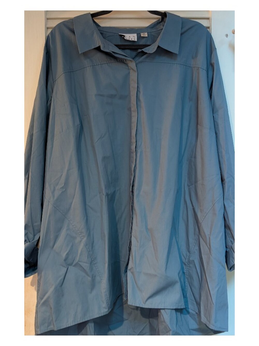 Joan Rivers Slate Blue Hidden Button Placket Tunic Blouse w/ Cuffs | Size 3X